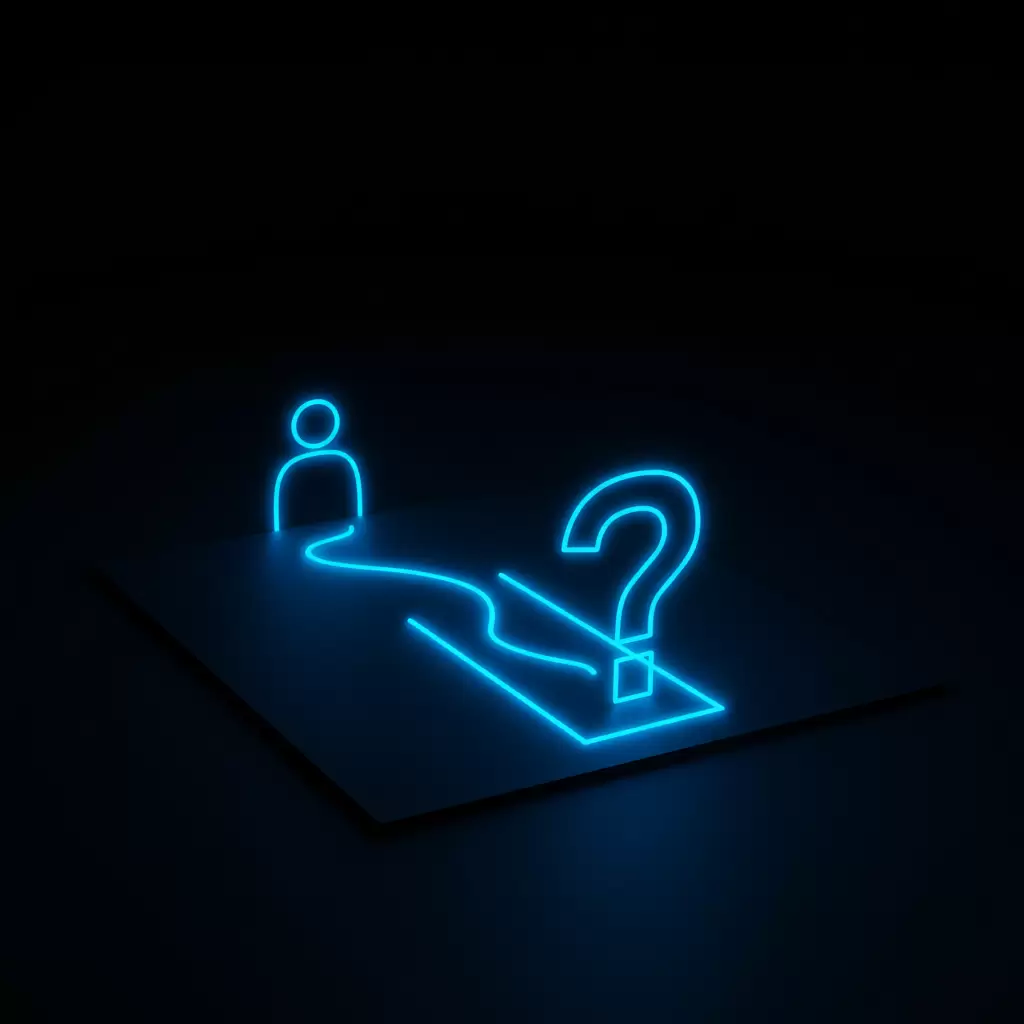 Jornada de um usuário em um site terminando em um ponto de interrogação, simbolizando a falta de um Call-to-Action (CTA) claro.